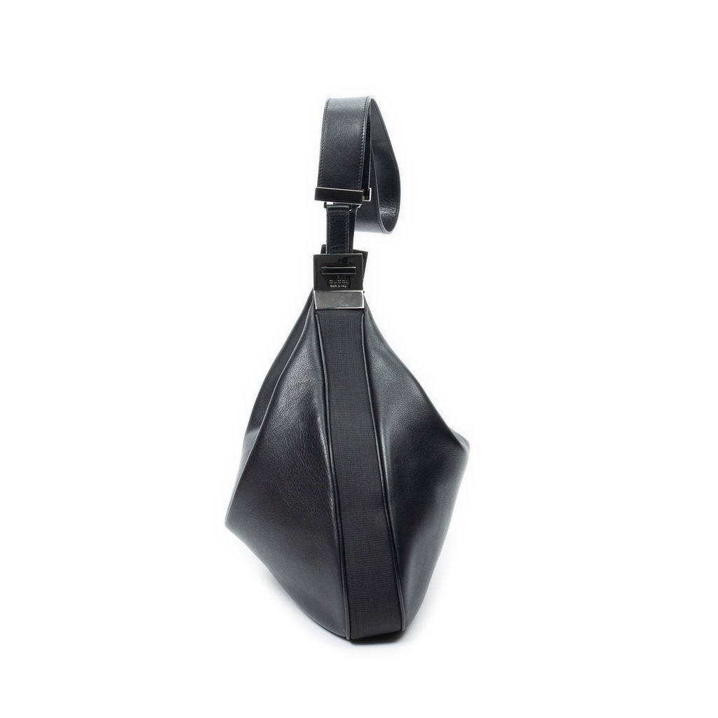 Shoulder Bag Attache Hobo Black Smooth Calfskin Leather