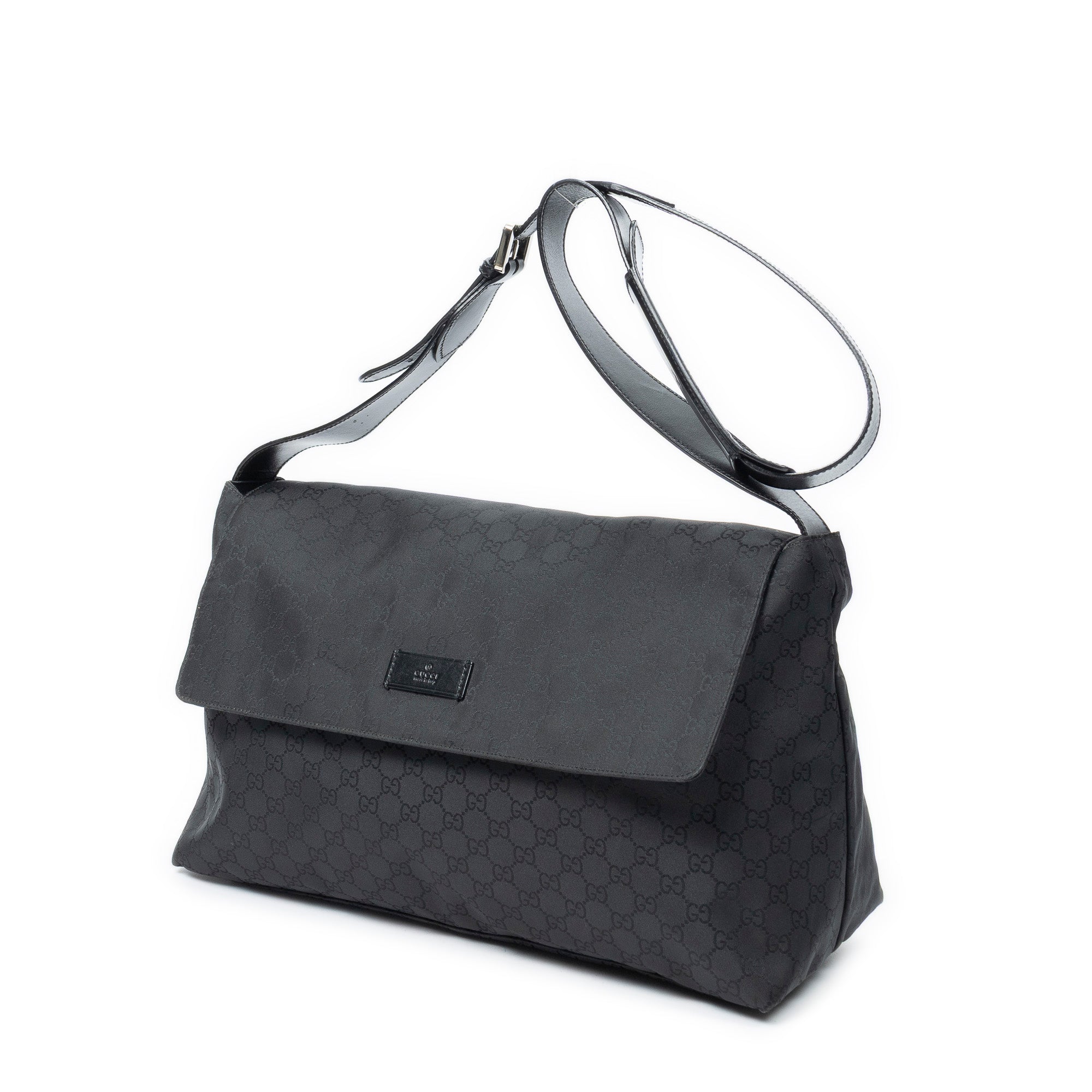 Shoulder Bag Large Messenger Black Monogrammed Nylon Canvas