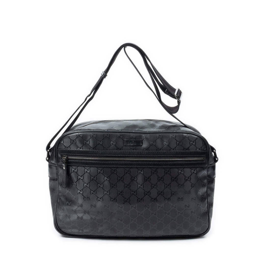 Shoulder Bag Large Messenger Black Guccissima Imprint Coated Canvas