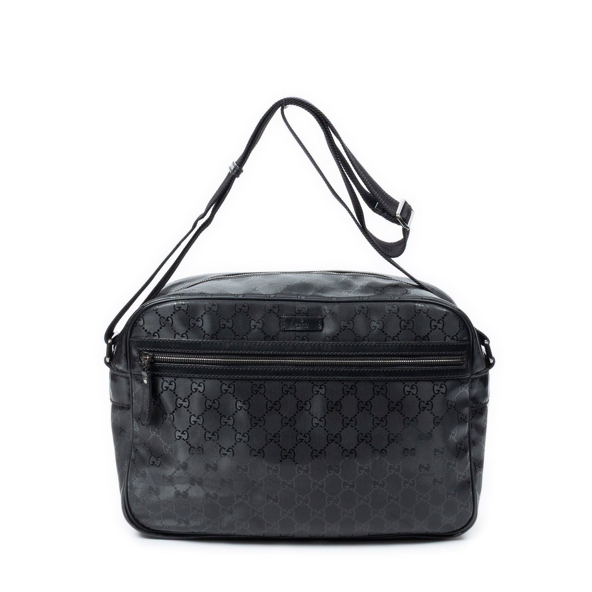 Shoulder Bag Large Messenger Black Guccissima Imprint Coated Canvas
