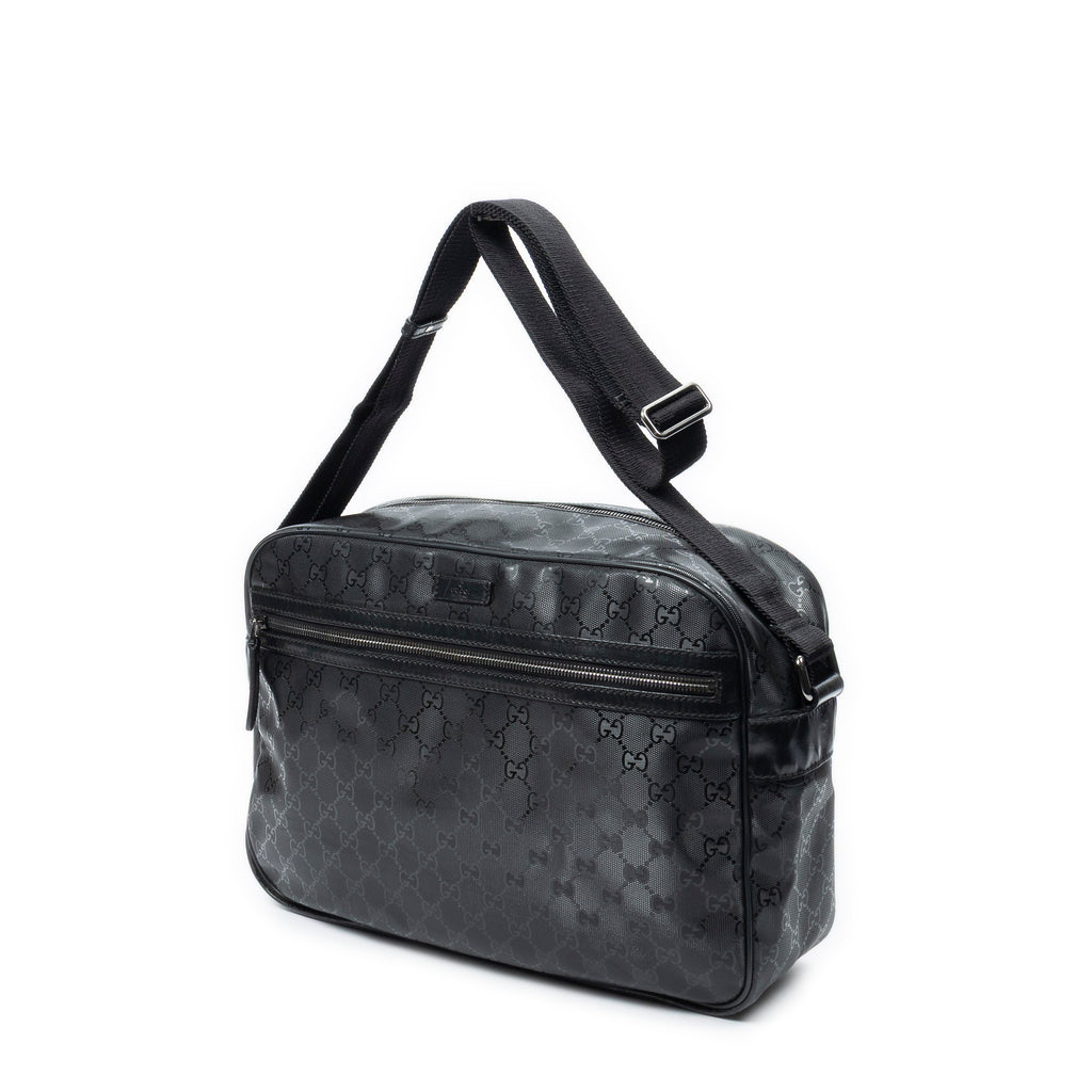 Shoulder Bag Large Messenger Black Guccissima Imprint Coated Canvas