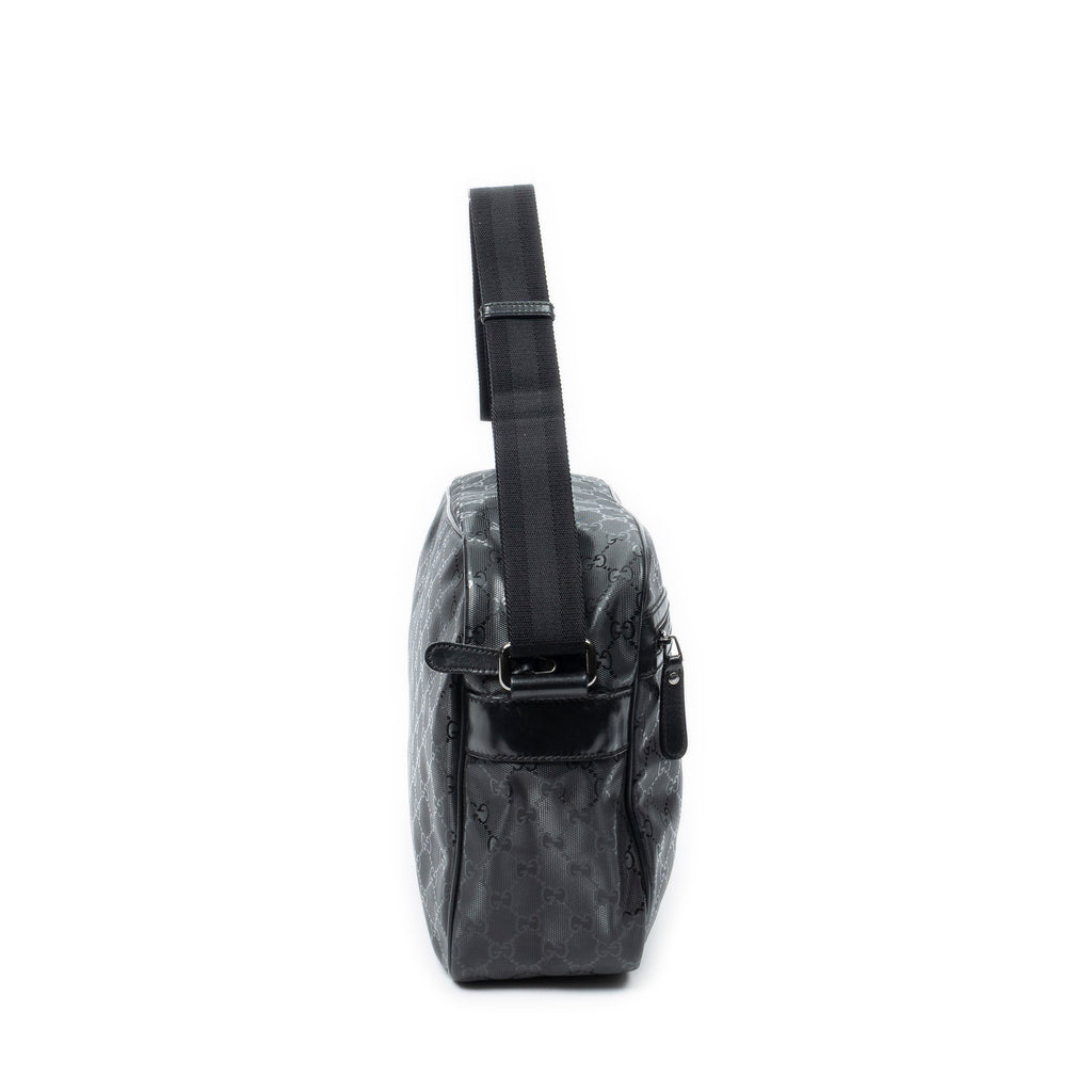 Shoulder Bag Large Messenger Black Guccissima Imprint Coated Canvas
