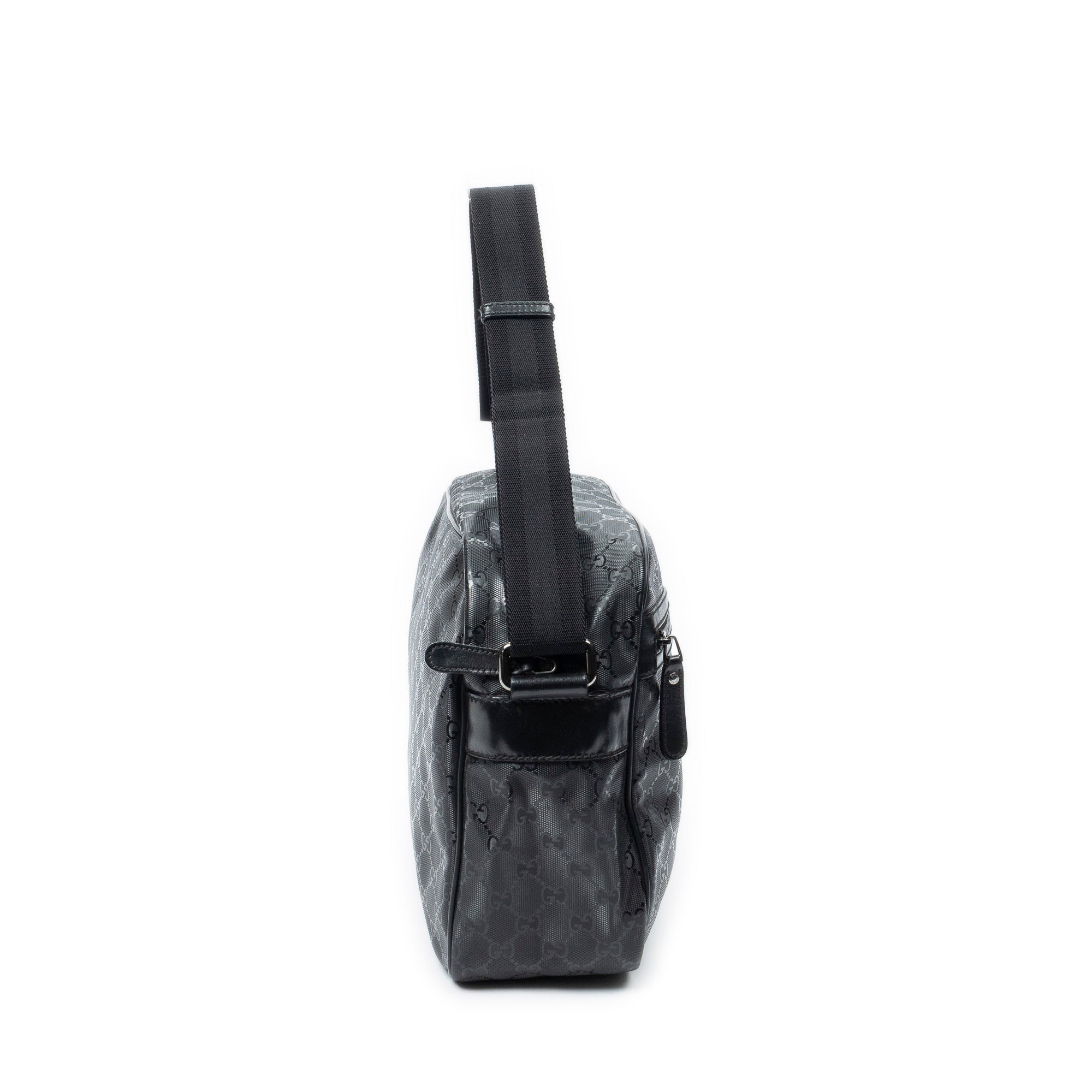 Shoulder Bag Large Messenger Black Guccissima Imprint Coated Canvas