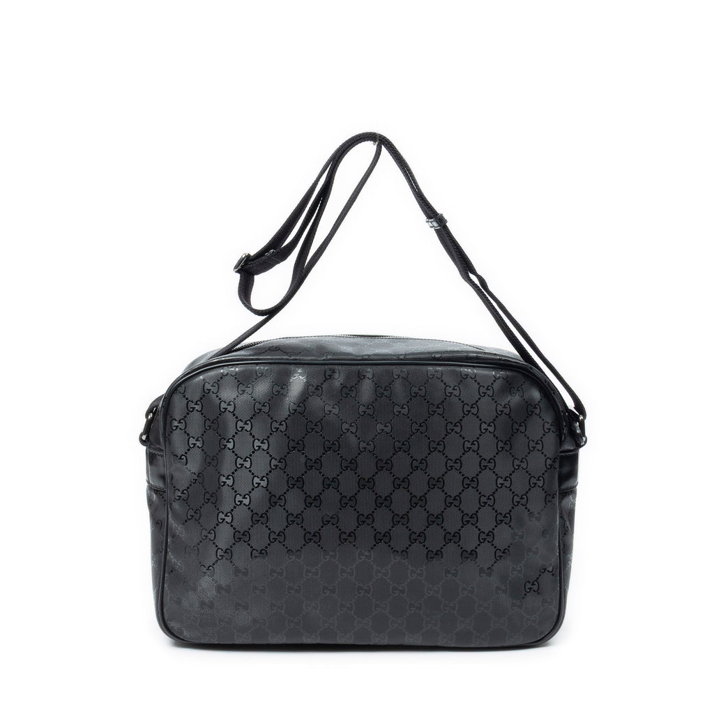 Shoulder Bag Large Messenger Black Guccissima Imprint Coated Canvas