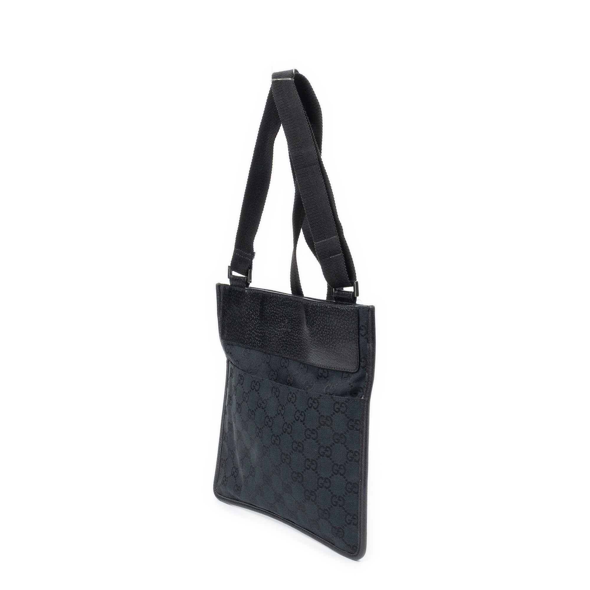 Shoulder Bag Small Flat Messenger Black Monogrammed Canvas