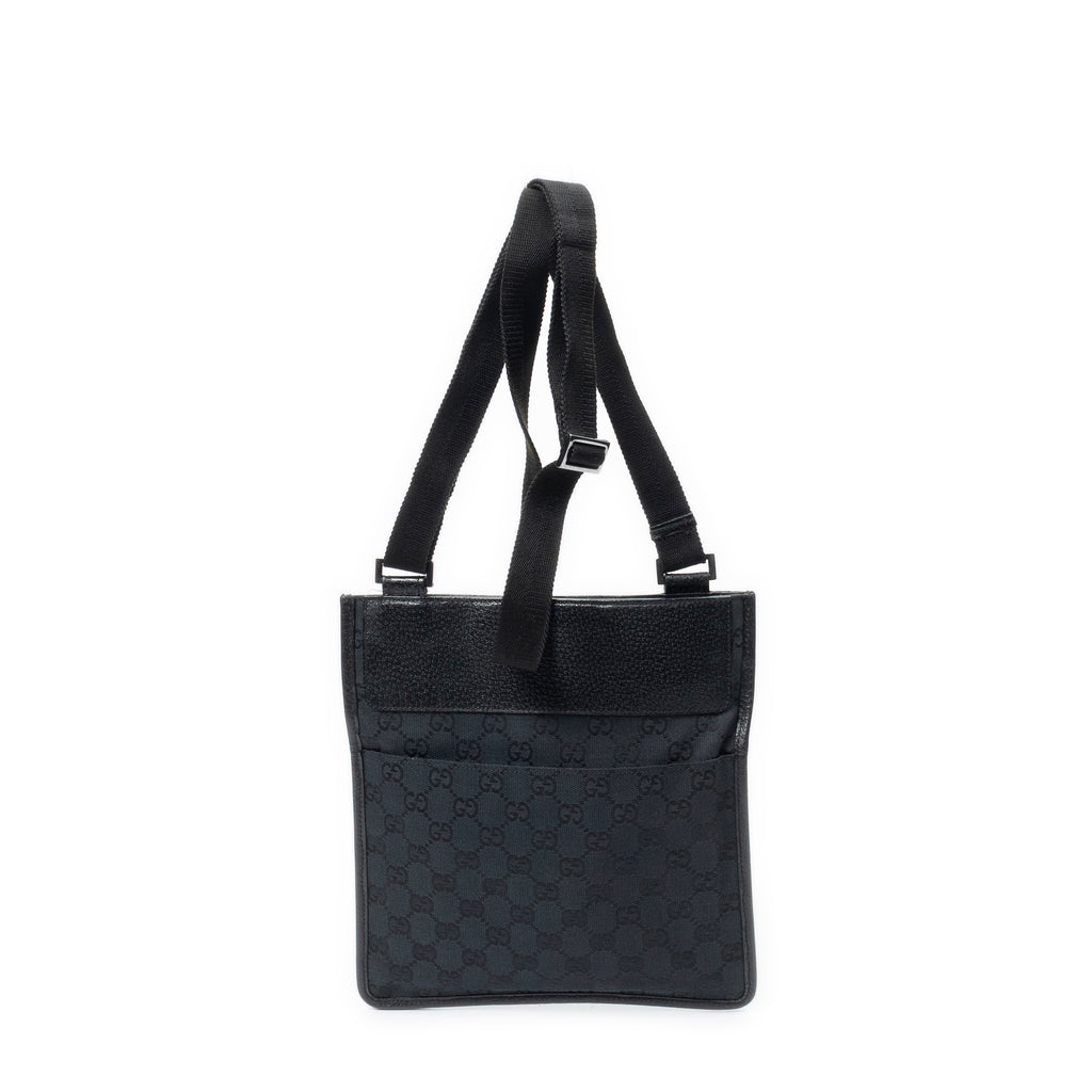 Bolso de Hombro Plano Pequeño Bandolera Lona Negra Monogramada