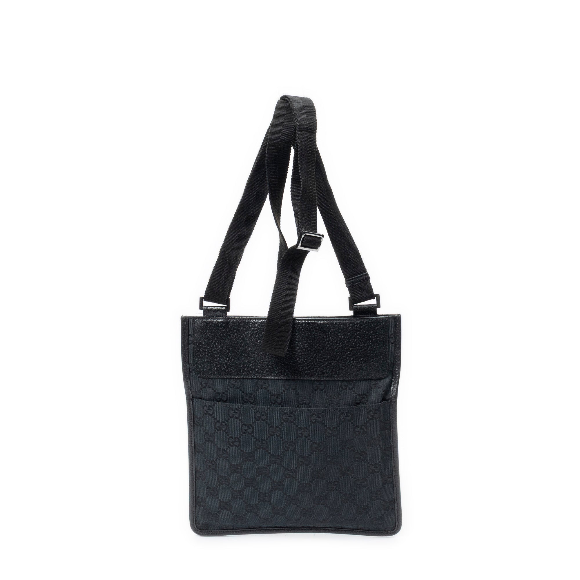 Bolso de Hombro Plano Pequeño Bandolera Lona Negra Monogramada