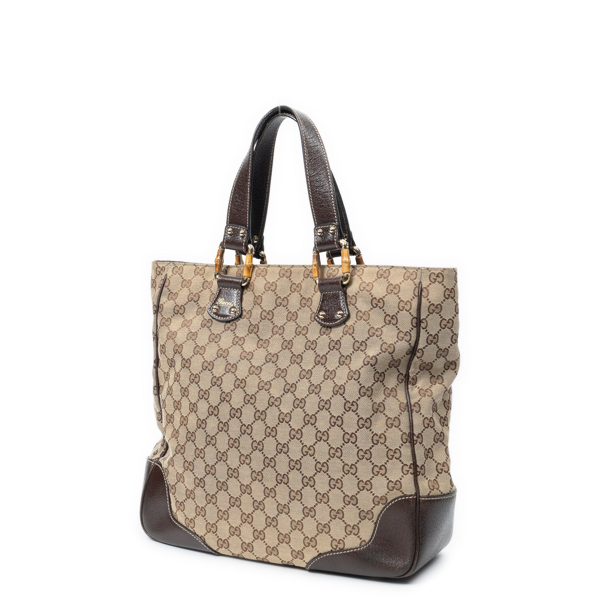 Shoulder Bag Bamboo Horsebit Tote Beige Monogrammed Canvas