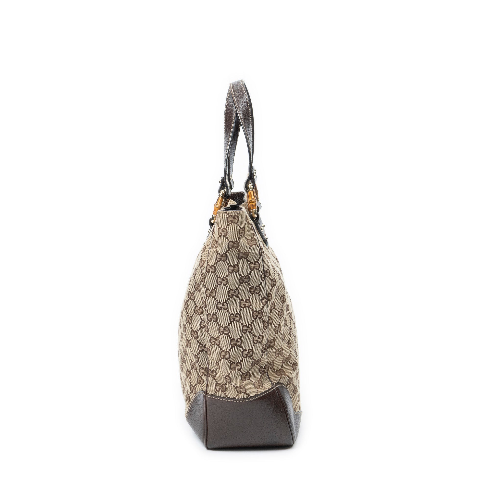 Shoulder Bag Bamboo Horsebit Tote Beige Monogrammed Canvas