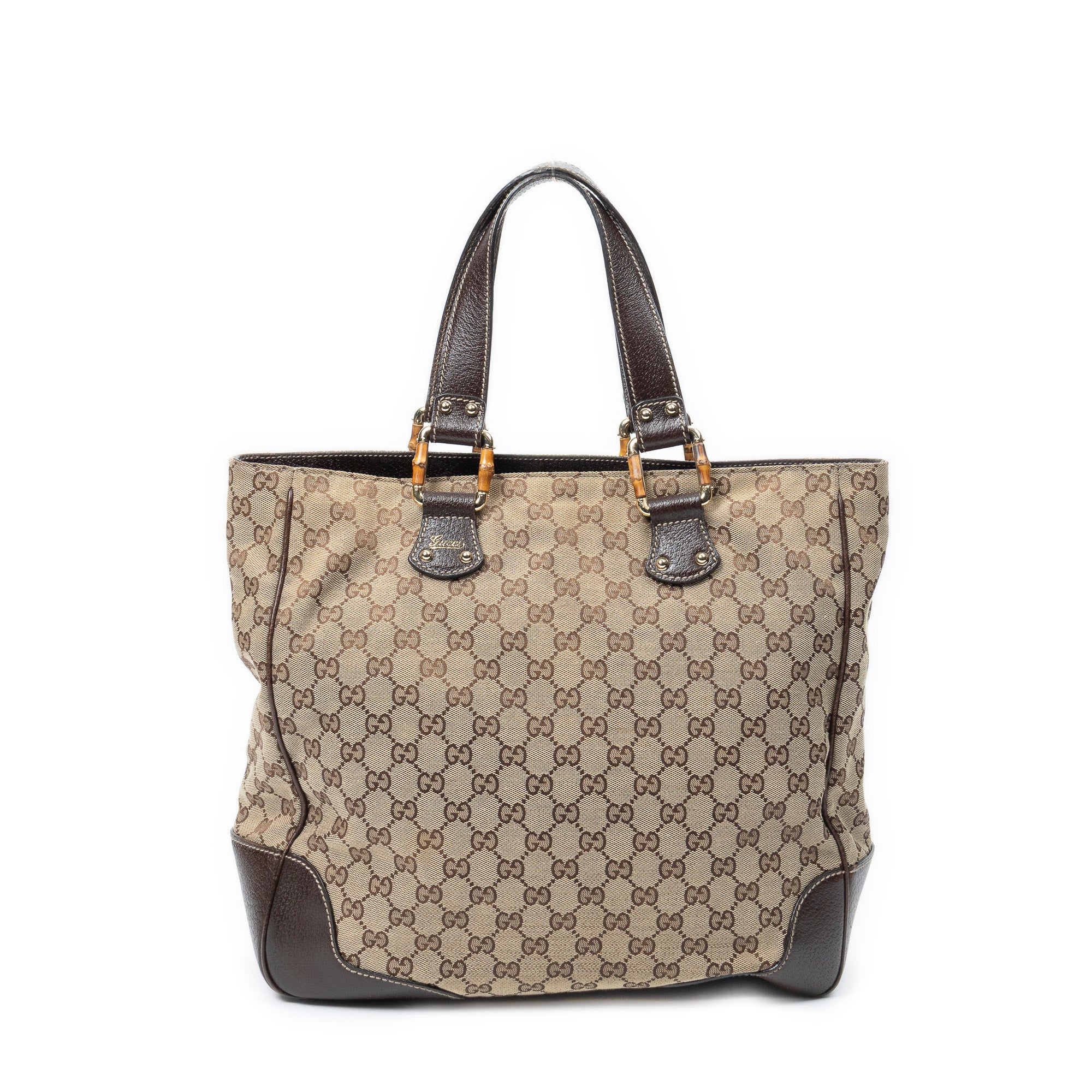 Shoulder Bag Bamboo Horsebit Tote Beige Monogrammed Canvas