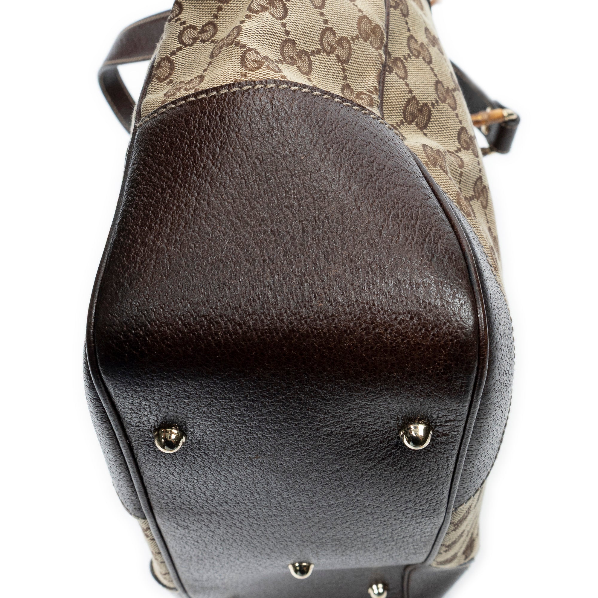 Shoulder Bag Bamboo Horsebit Tote Beige Monogrammed Canvas
