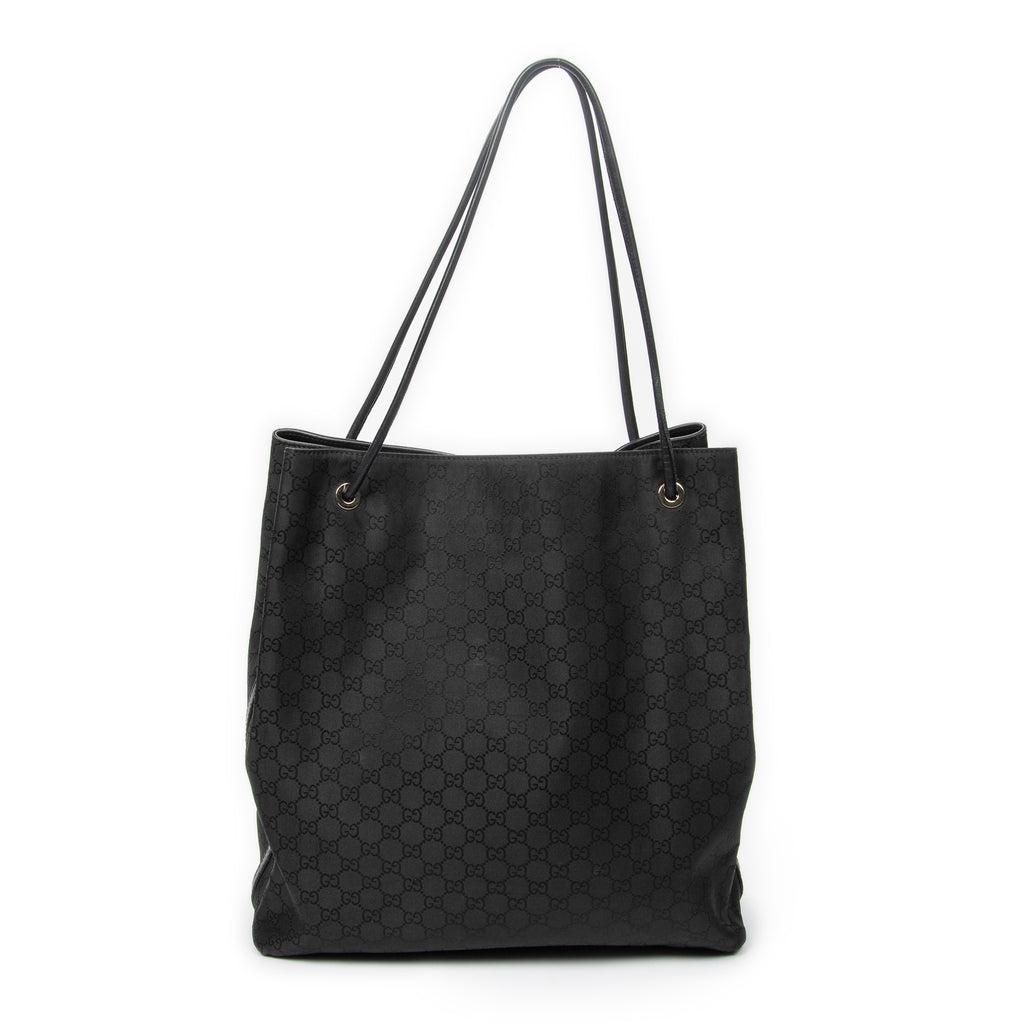 Shoulder Bag Drawstring Vertical Tote Black Monogrammed Nylon Canvas