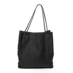 Shoulder Bag Drawstring Vertical Tote Black Monogrammed Nylon Canvas