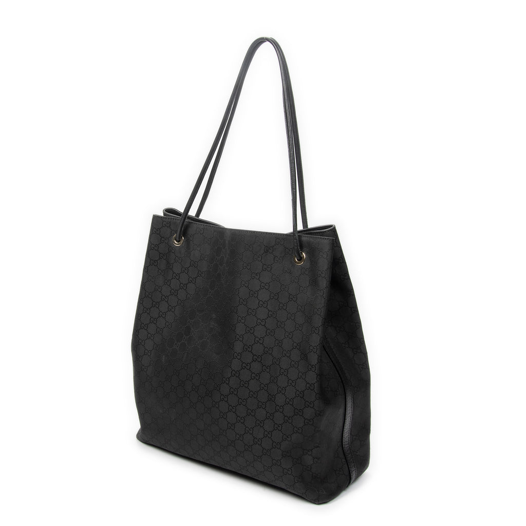 Shoulder Bag Drawstring Vertical Tote Black Monogrammed Nylon Canvas