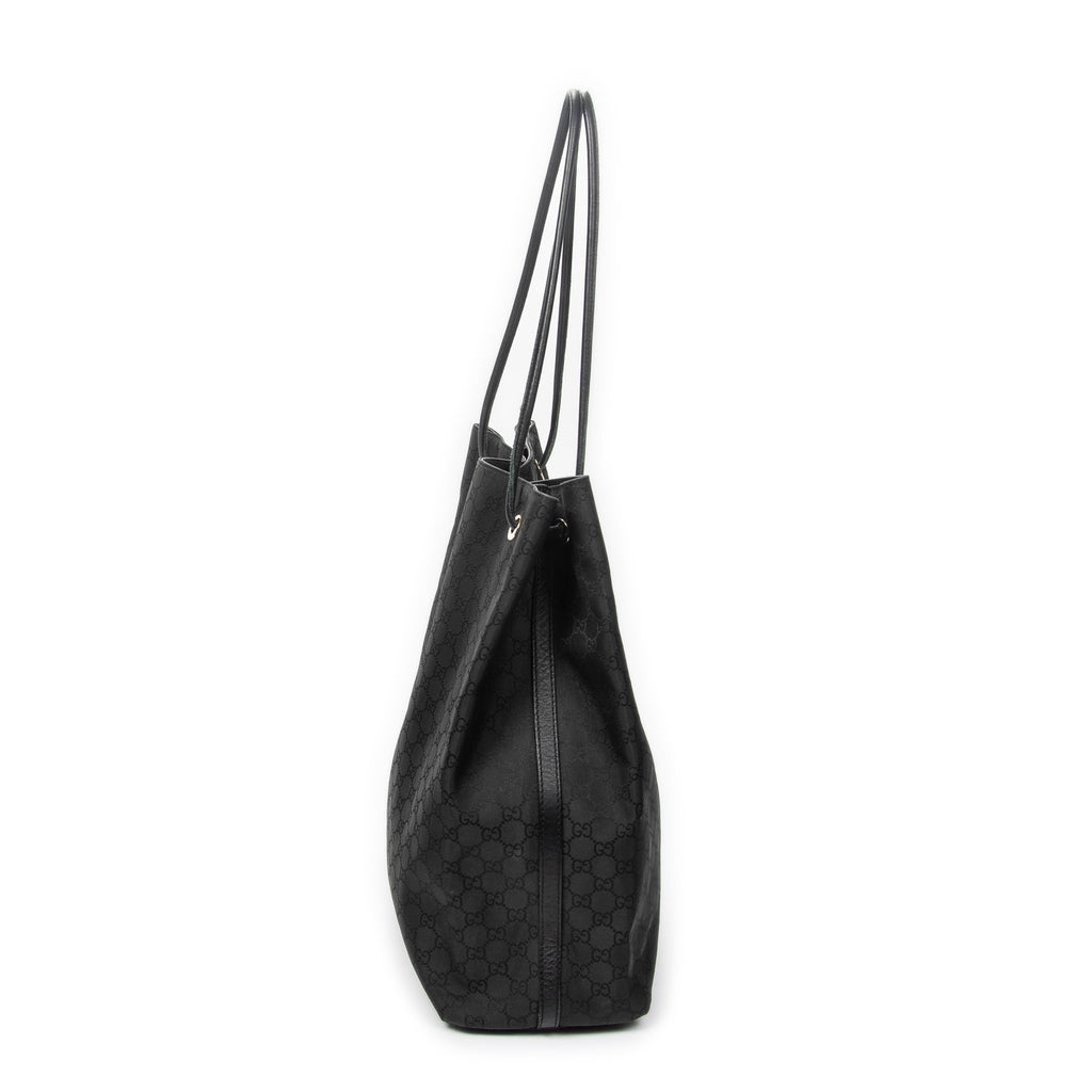 Shoulder Bag Drawstring Vertical Tote Black Monogrammed Nylon Canvas