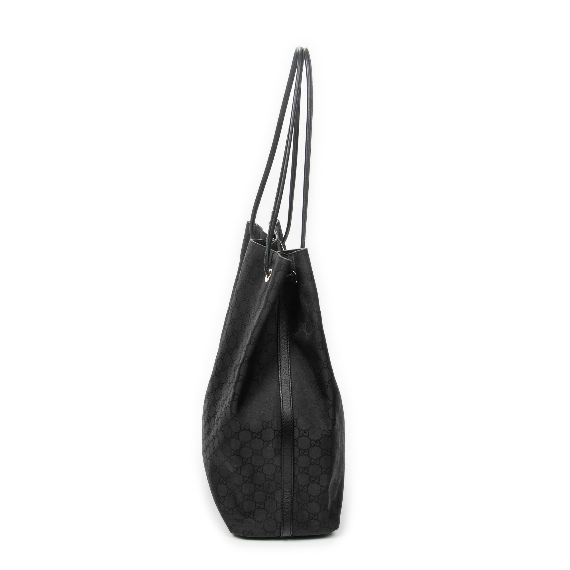 Shoulder Bag Drawstring Vertical Tote Black Monogrammed Nylon Canvas