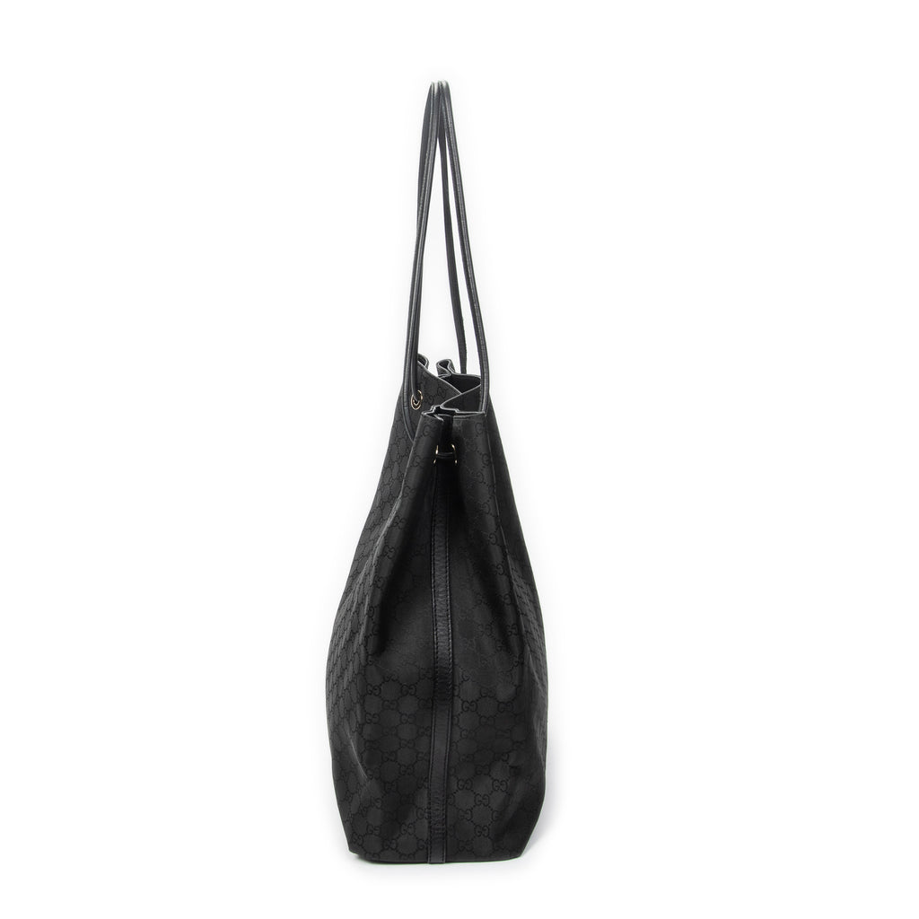 Shoulder Bag Drawstring Vertical Tote Black Monogrammed Nylon Canvas
