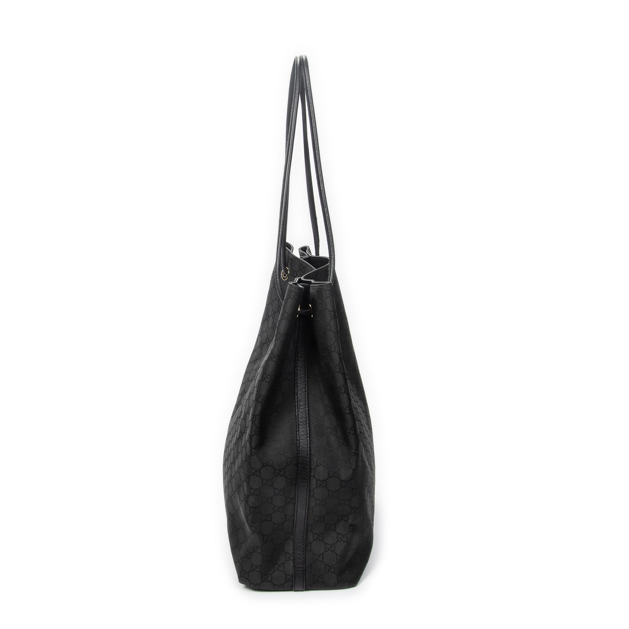 Shoulder Bag Drawstring Vertical Tote Black Monogrammed Nylon Canvas