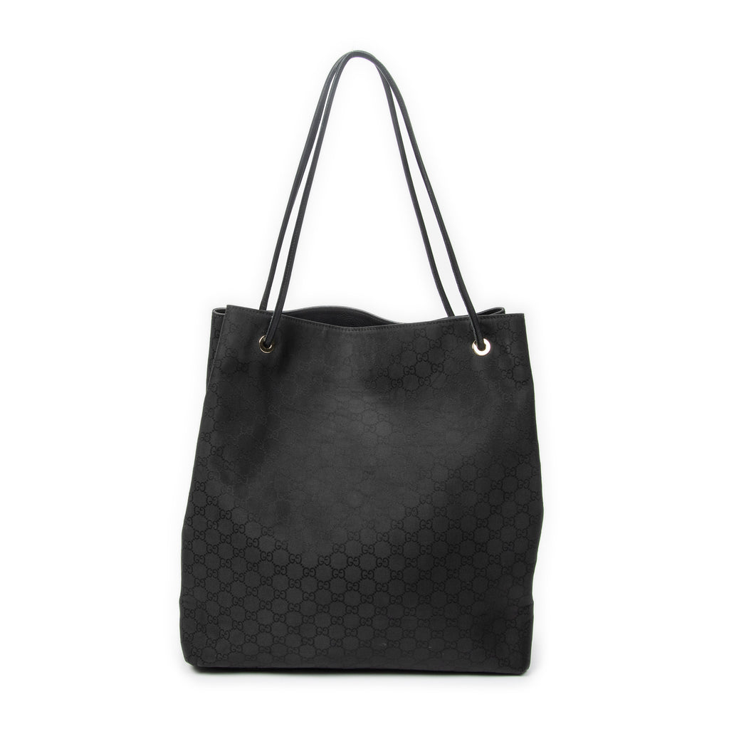 Shoulder Bag Drawstring Vertical Tote Black Monogrammed Nylon Canvas