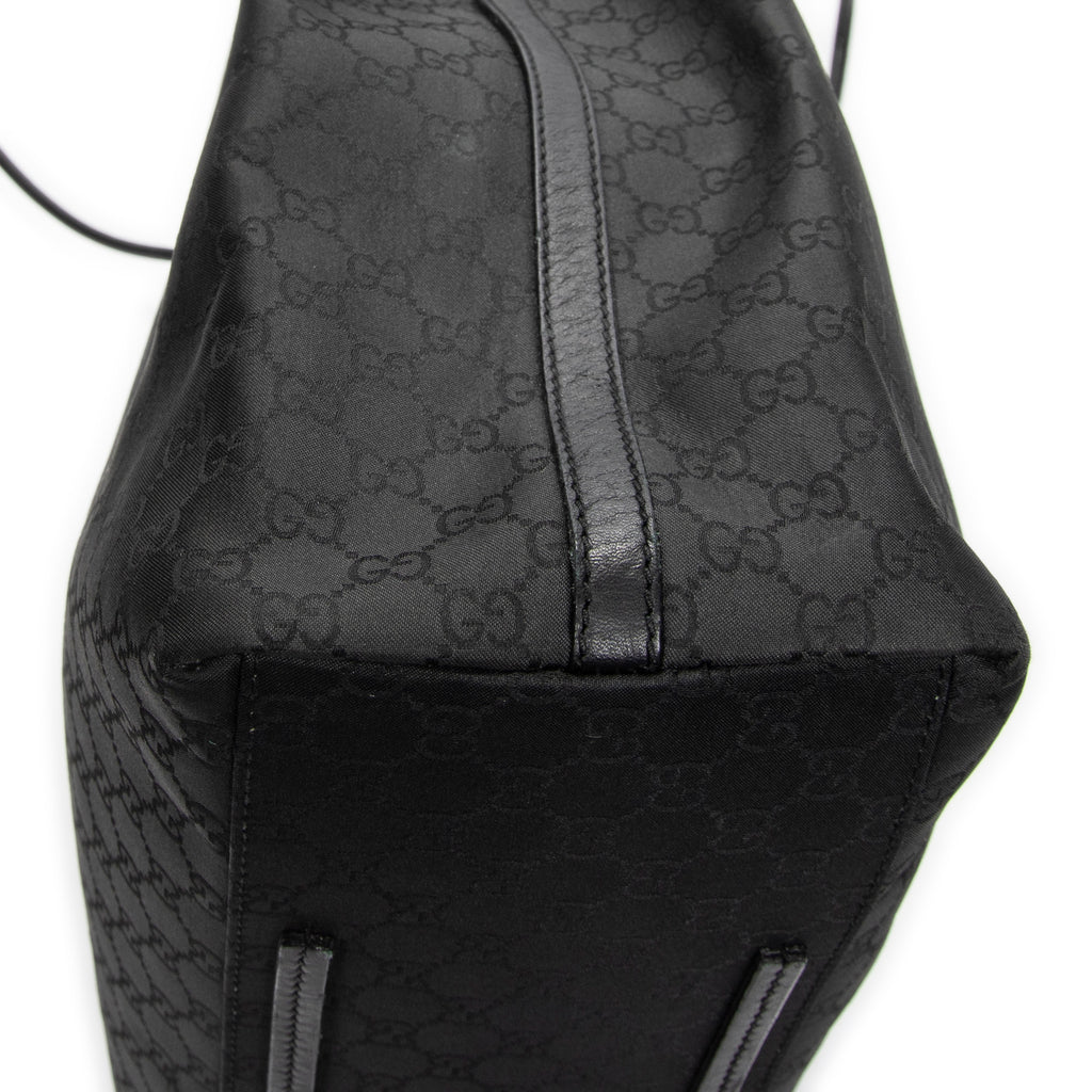 Shoulder Bag Drawstring Vertical Tote Black Monogrammed Nylon Canvas