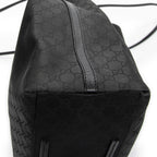 Bolso de hombro con cordón, tote vertical, lona de nailon monogramada negra