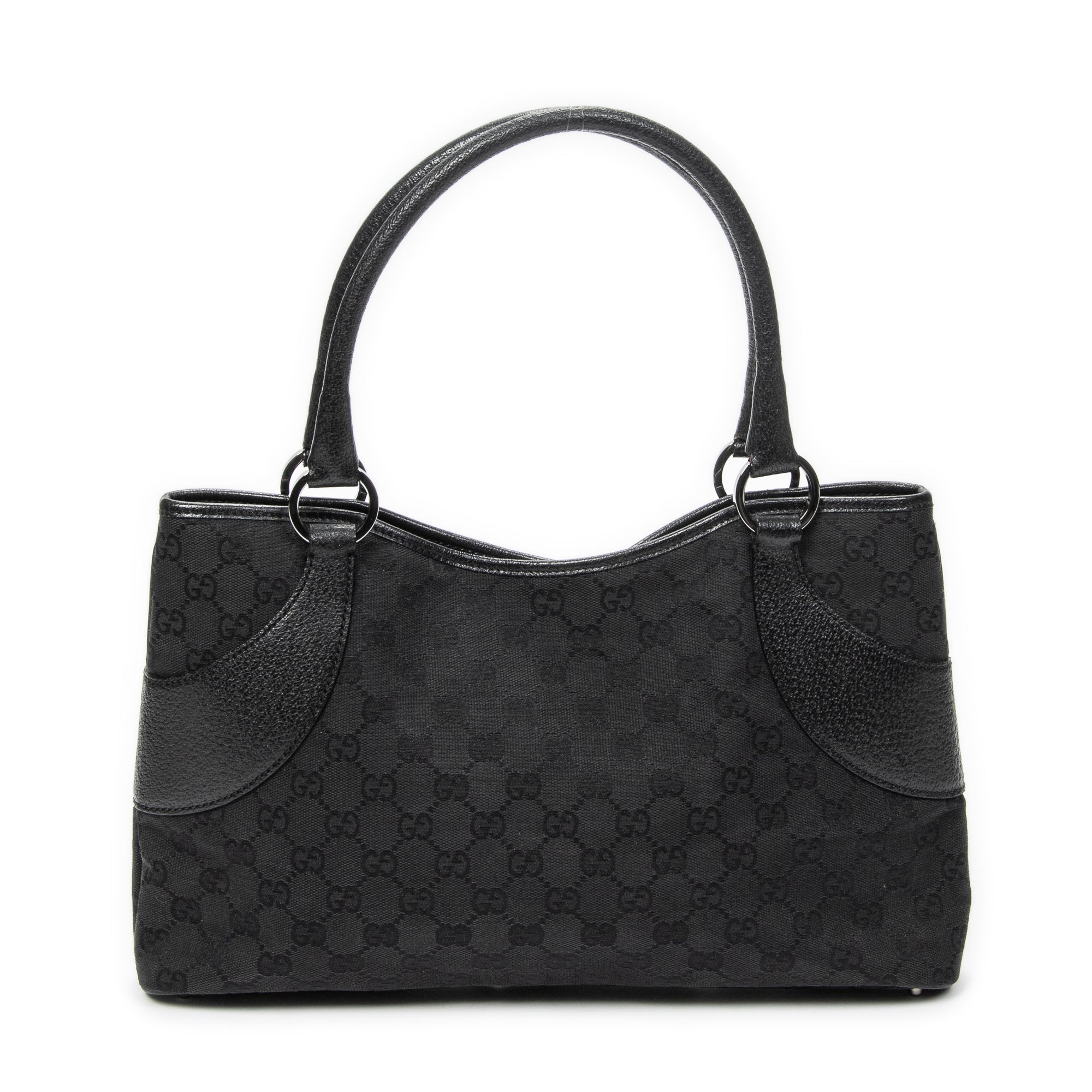 Bolso de hombro horizontal de lona jacquard negra con monograma