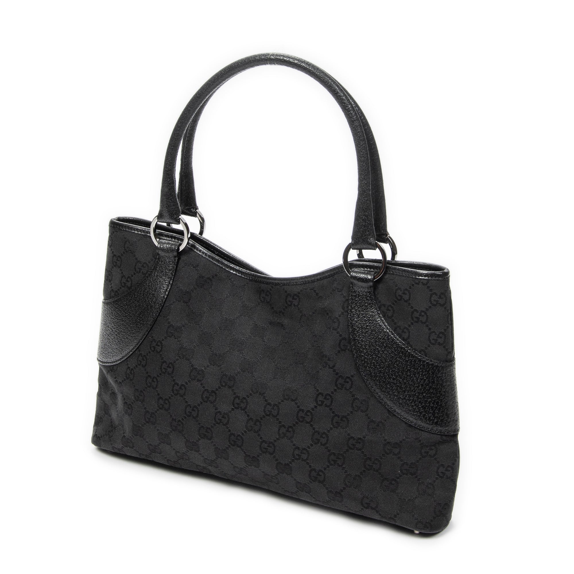 Bolso de hombro horizontal de lona jacquard negra con monograma