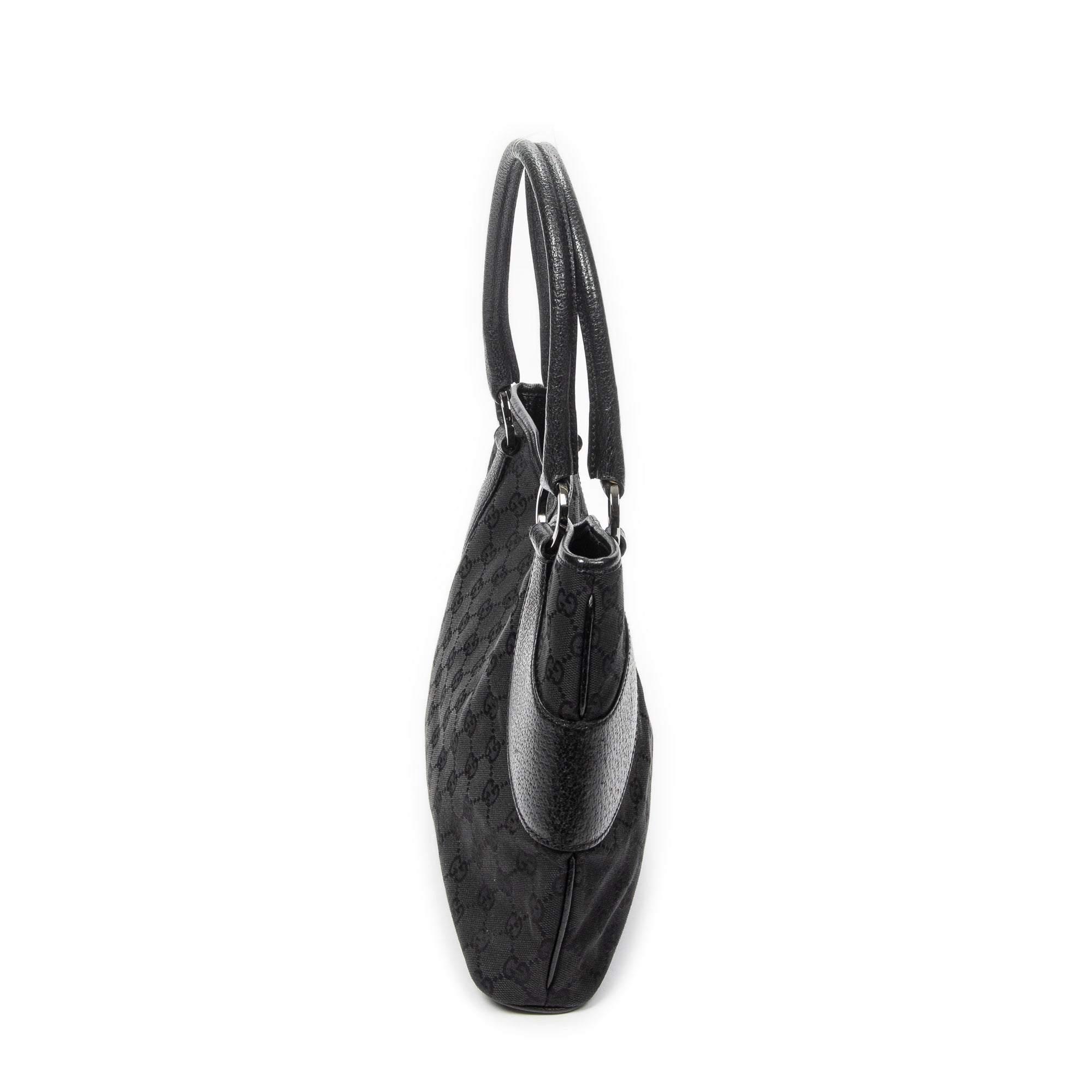 Bolso de hombro horizontal de lona jacquard negra con monograma