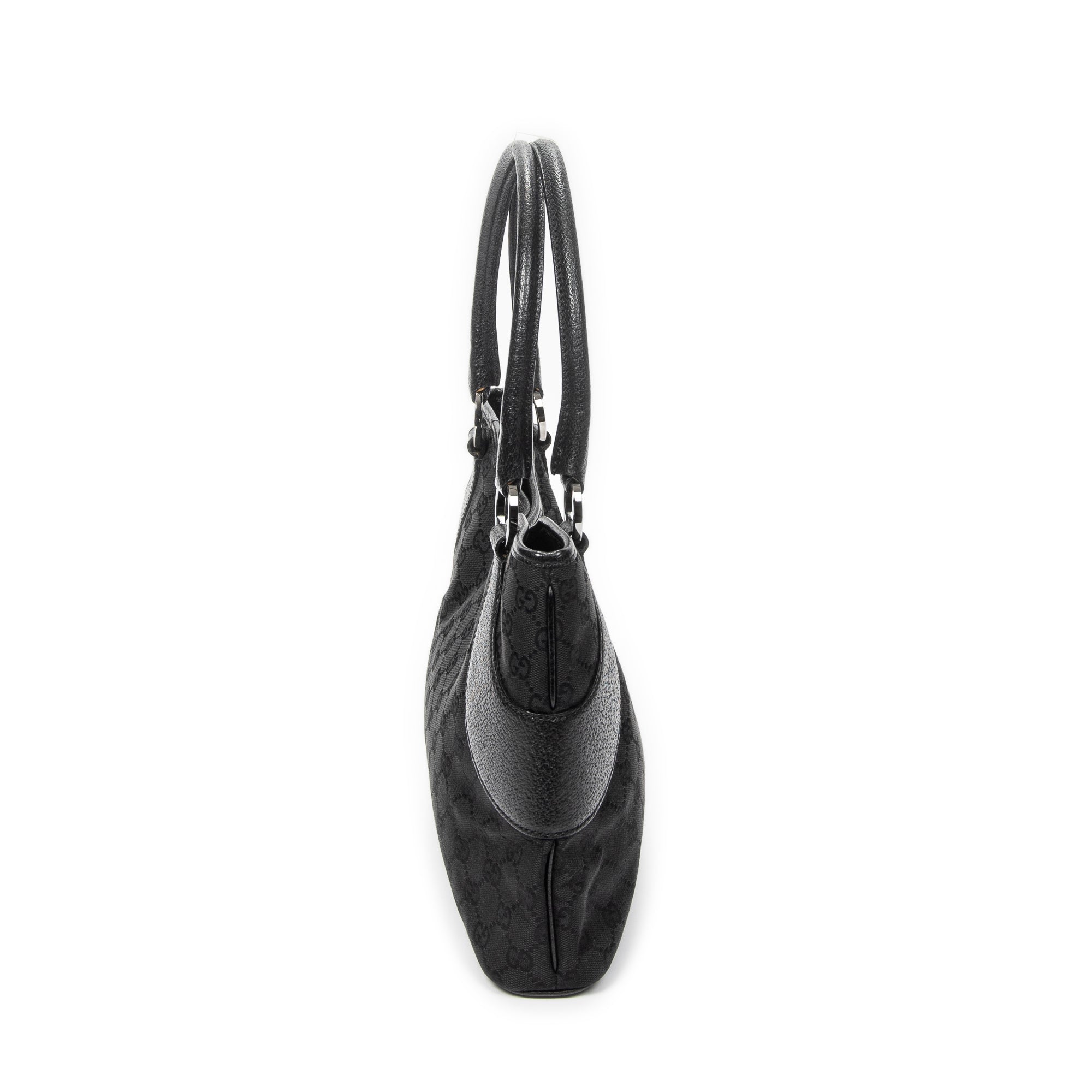 Bolso de hombro horizontal de lona jacquard negra con monograma