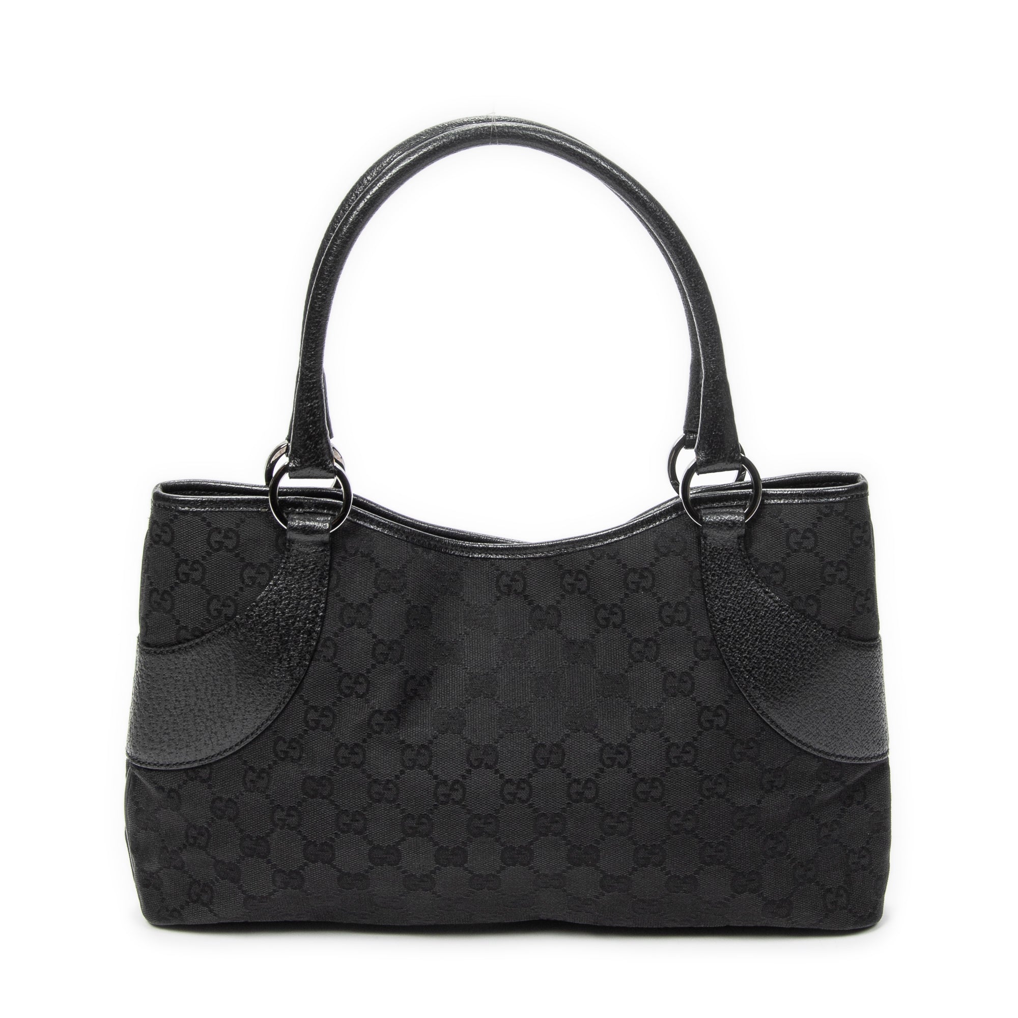 Bolso de hombro horizontal de lona jacquard negra con monograma