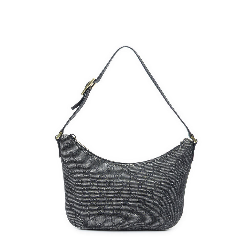 Shoulder Bag Pochette Hobo Black Monogrammed Denim Canvas