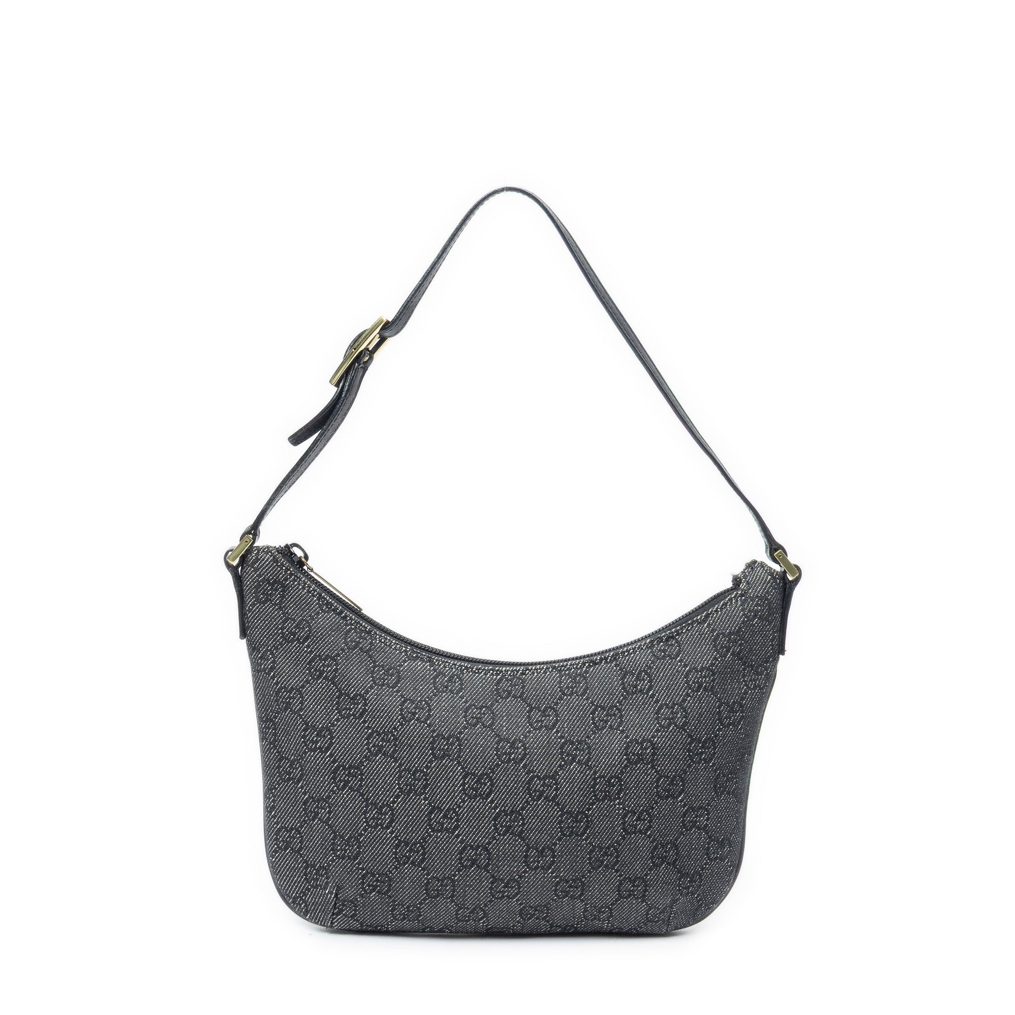 Shoulder Bag Pochette Hobo Black Monogrammed Denim Canvas