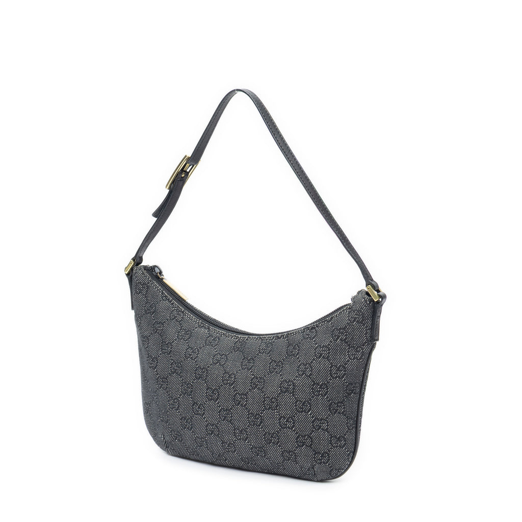 Shoulder Bag Pochette Hobo Black Monogrammed Denim Canvas