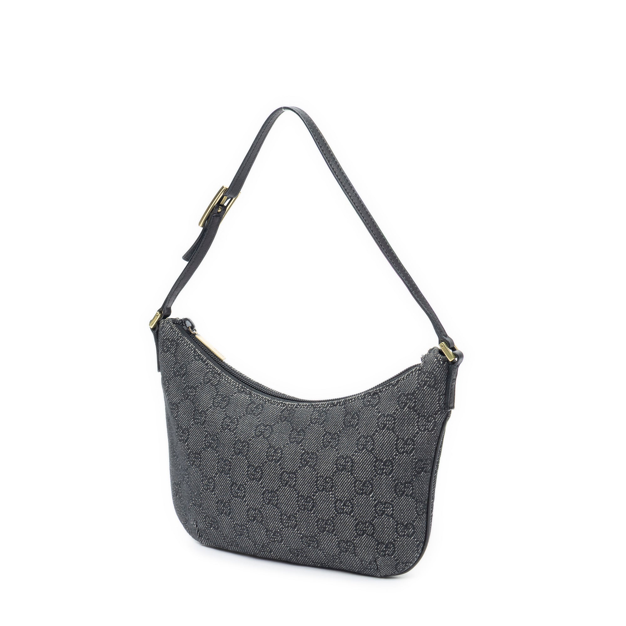 Shoulder Bag Pochette Hobo Black Monogrammed Denim Canvas