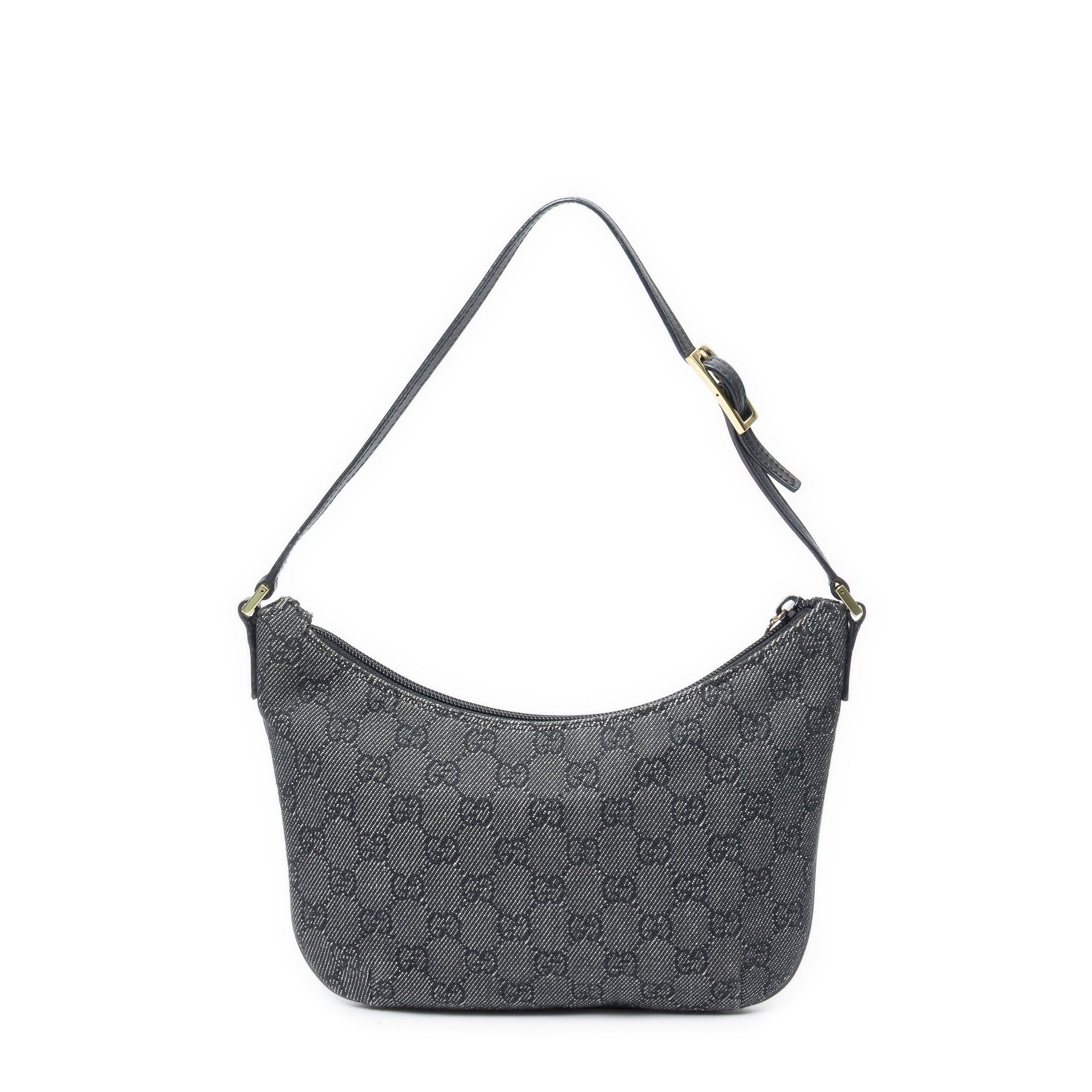 Shoulder Bag Pochette Hobo Black Monogrammed Denim Canvas