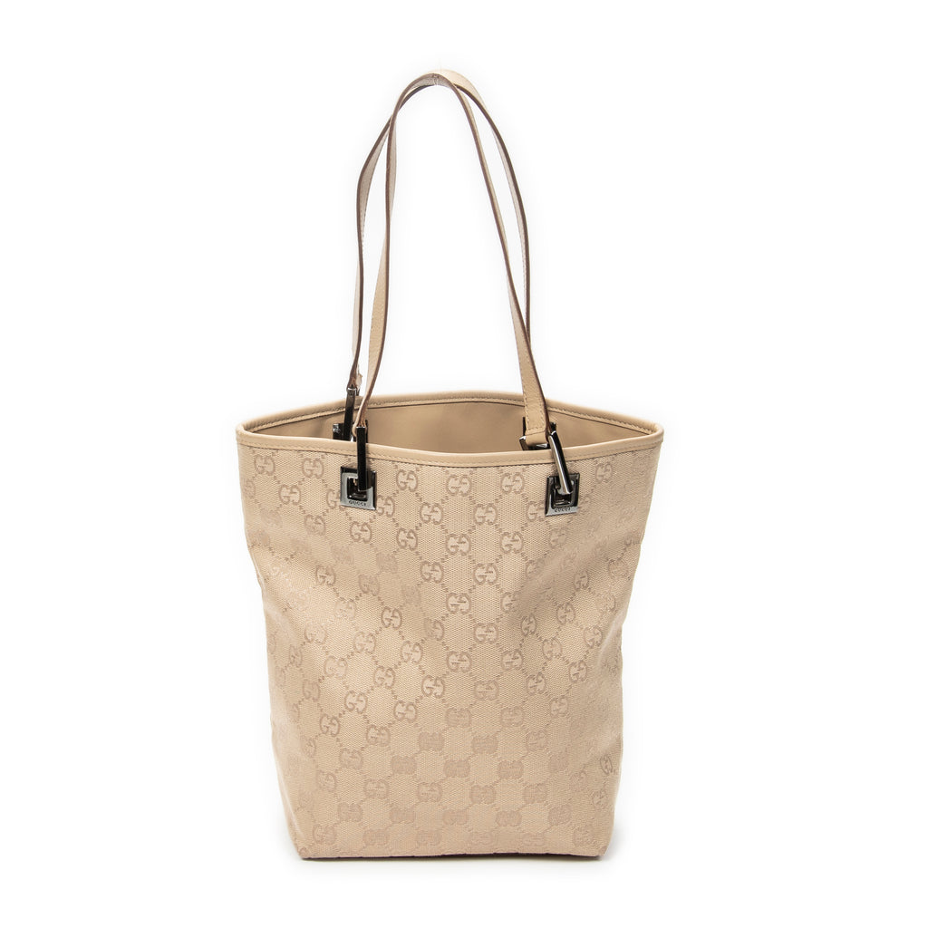 Shoulder Bag Bucket Tote Beige Monogrammed Canvas