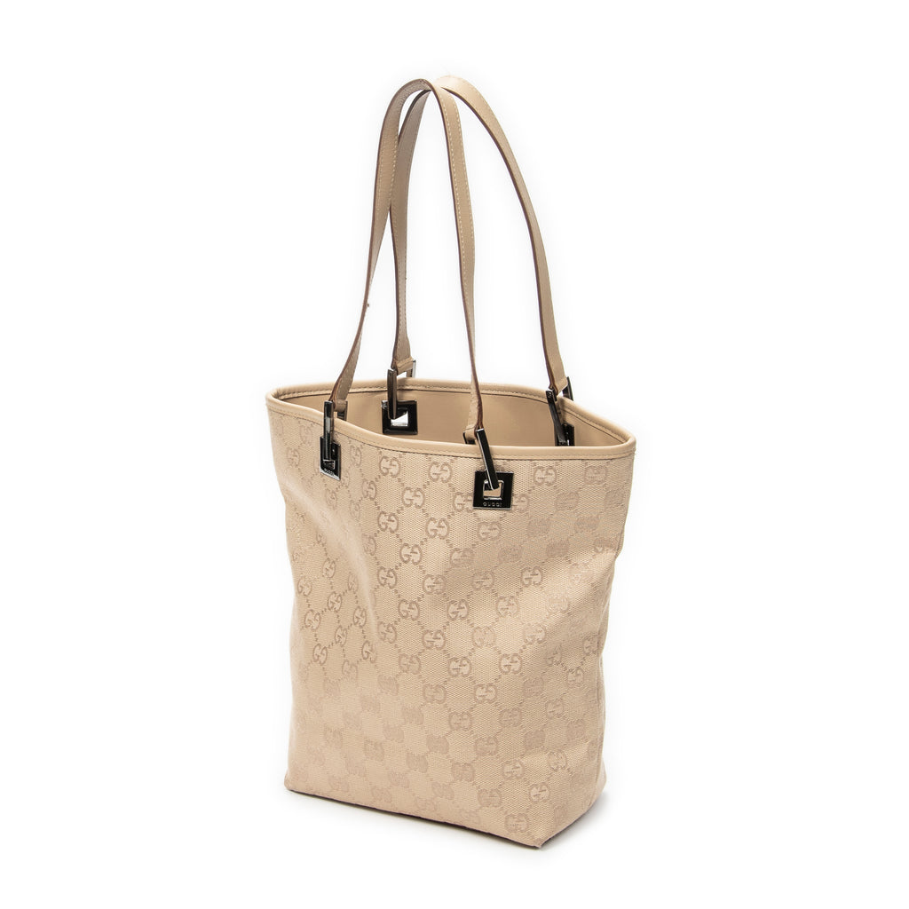 Shoulder Bag Bucket Tote Beige Monogrammed Canvas