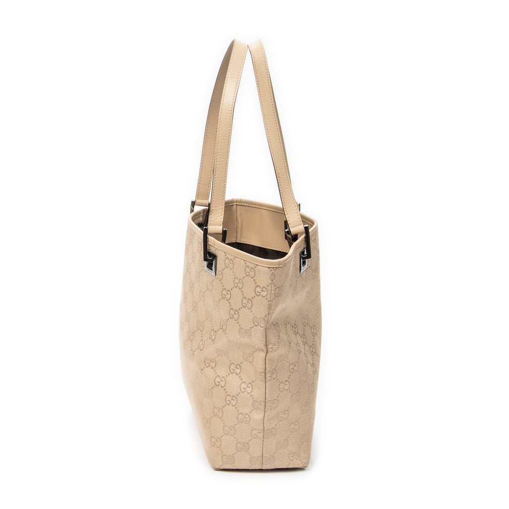 Shoulder Bag Bucket Tote Beige Monogrammed Canvas