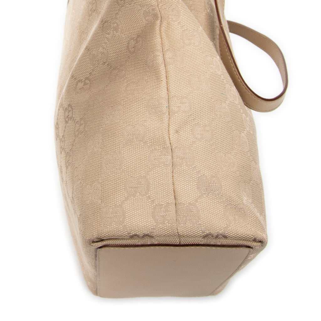 Shoulder Bag Bucket Tote Beige Monogrammed Canvas