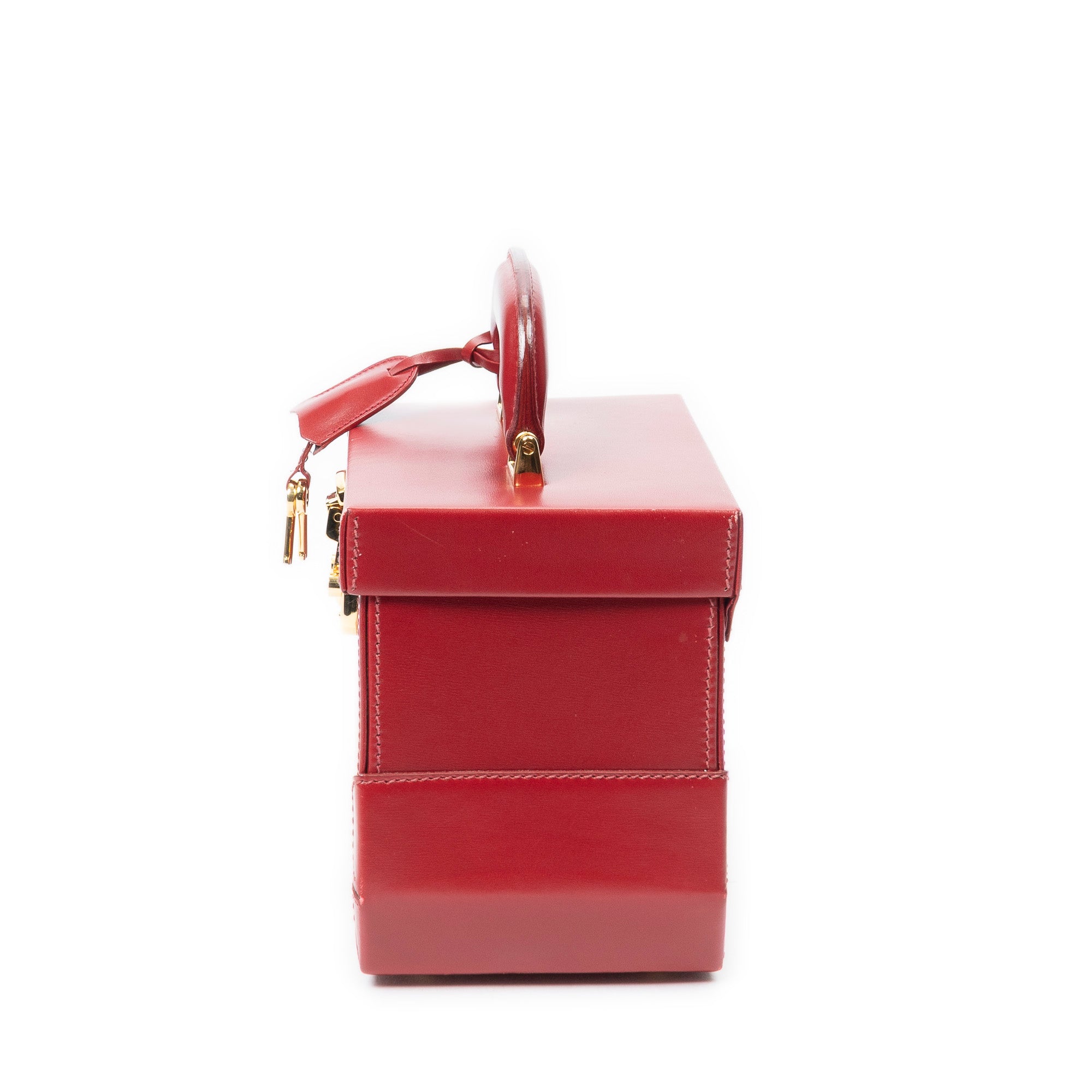 Handbag Lady Lock Vanity Bag Red Smooth Calfskin Leather