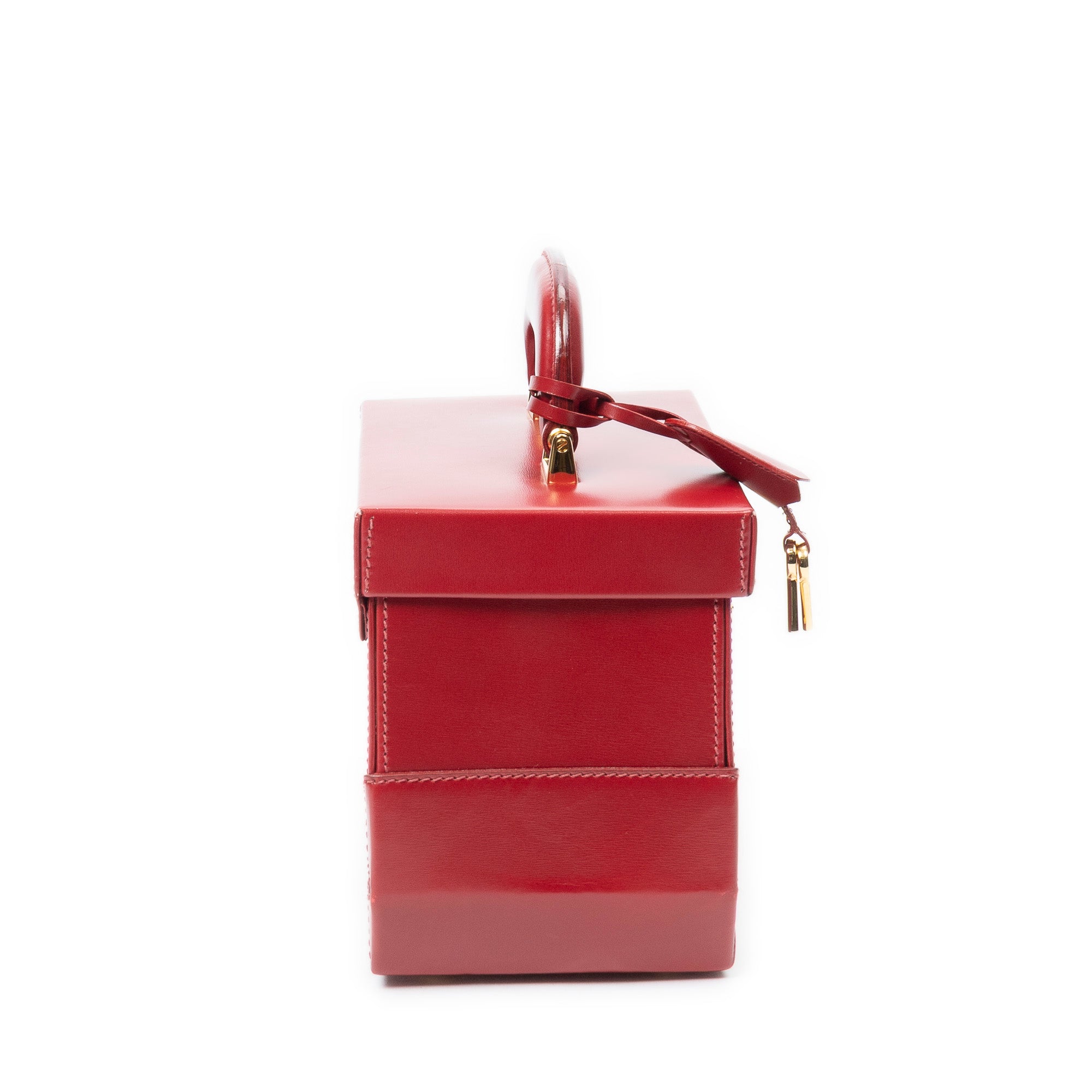 Handbag Lady Lock Vanity Bag Red Smooth Calfskin Leather