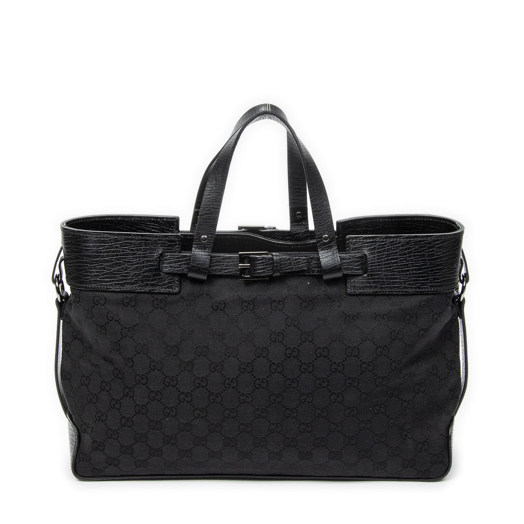 Shoulder Bag Horizontal Belt Tote Black Monogrammed Canvas