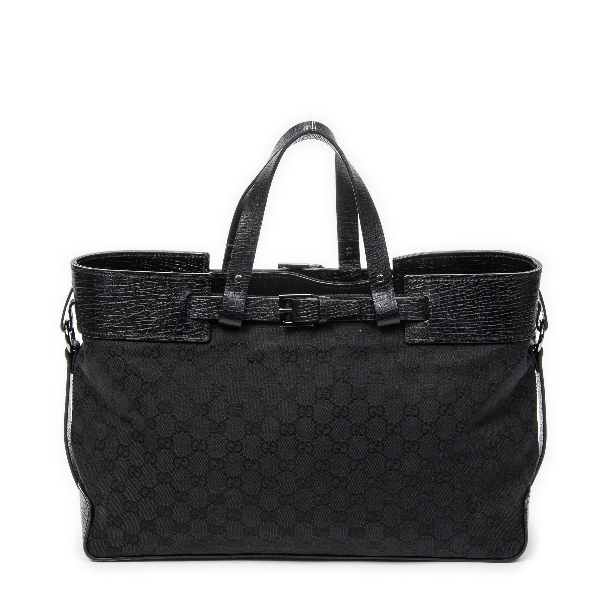 Shoulder Bag Horizontal Belt Tote Black Monogrammed Canvas