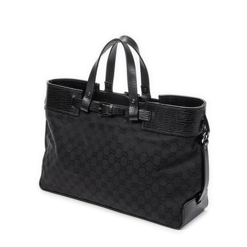 Shoulder Bag Horizontal Belt Tote Black Monogrammed Canvas