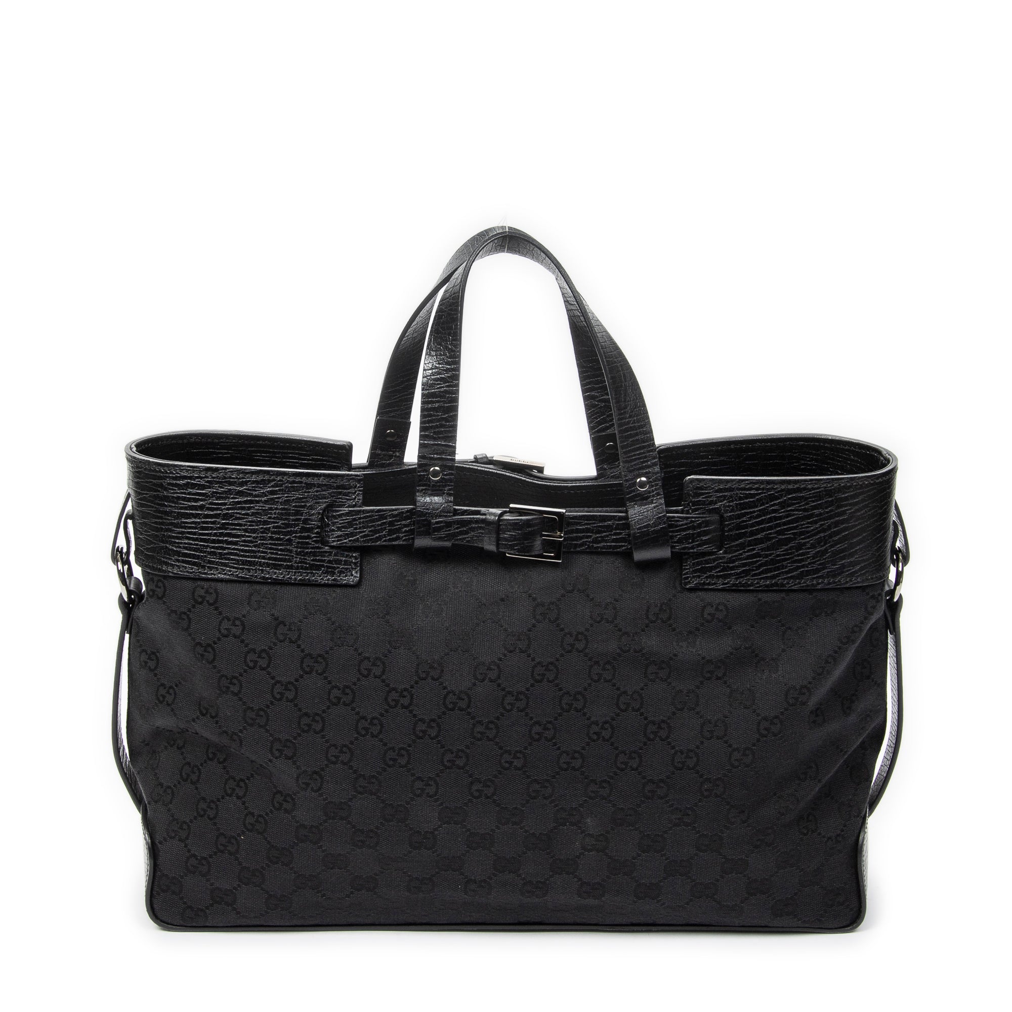 Shoulder Bag Horizontal Belt Tote Black Monogrammed Canvas