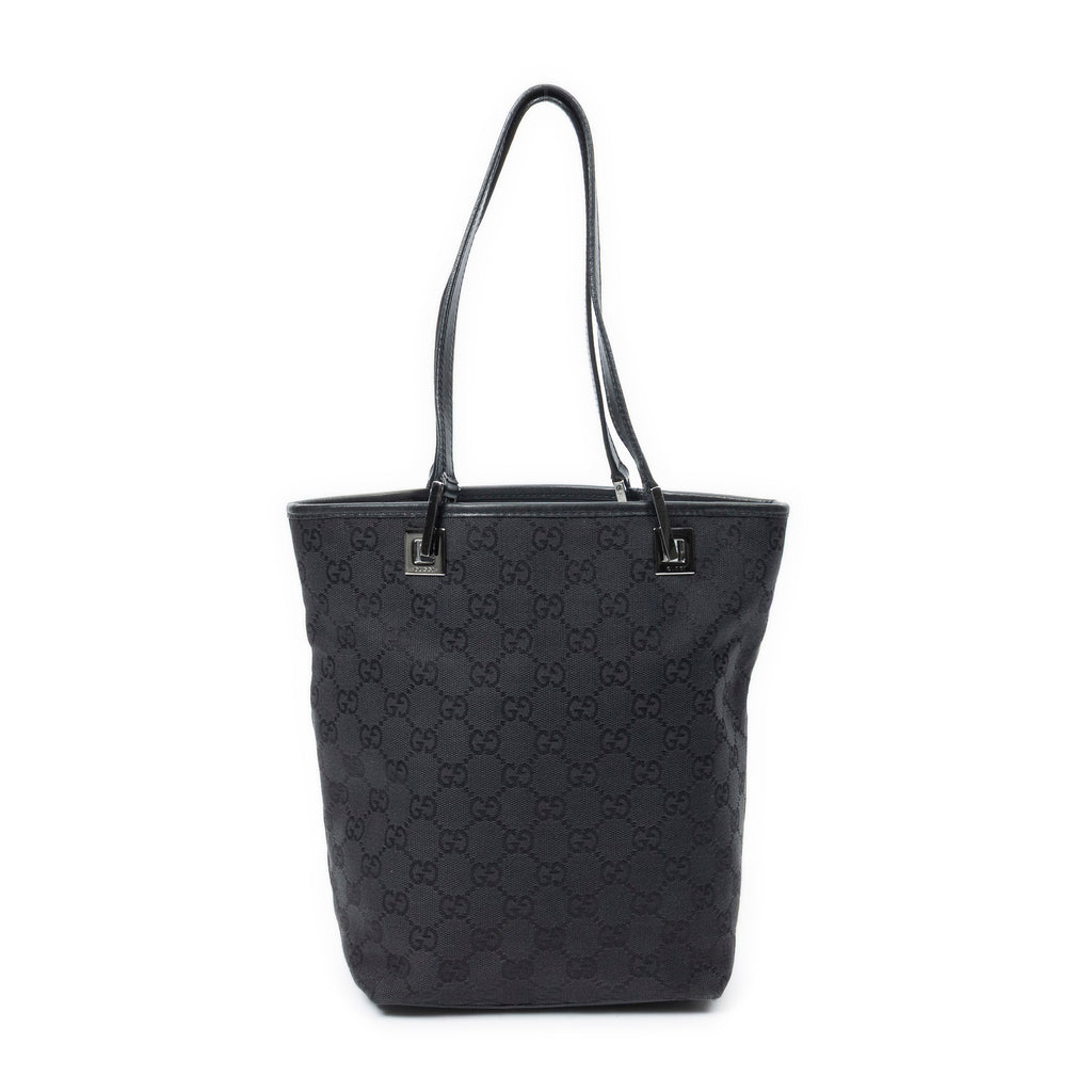 Shoulder Bag Bucket Tote Black Monogrammed Canvas