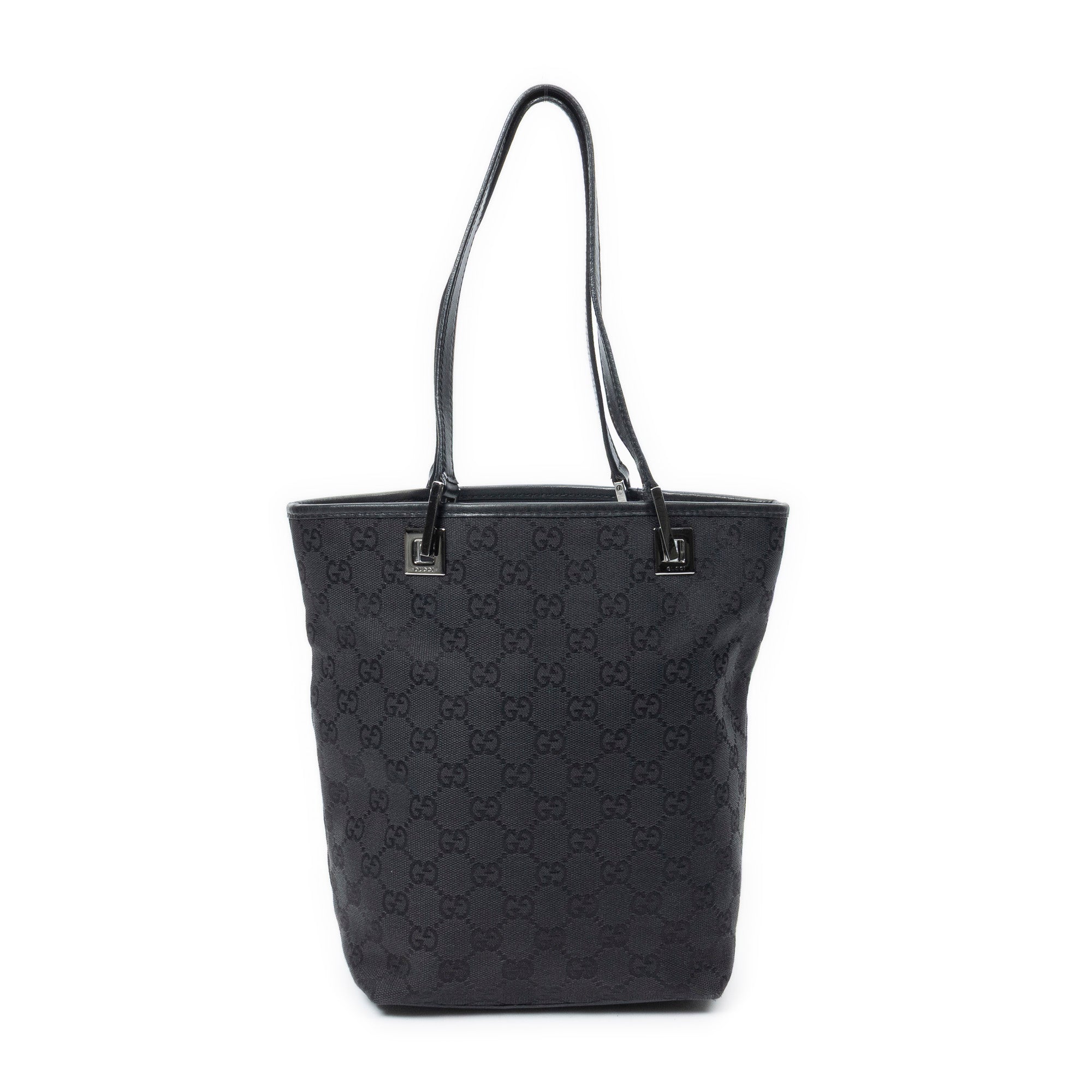 Shoulder Bag Bucket Tote Black Monogrammed Canvas