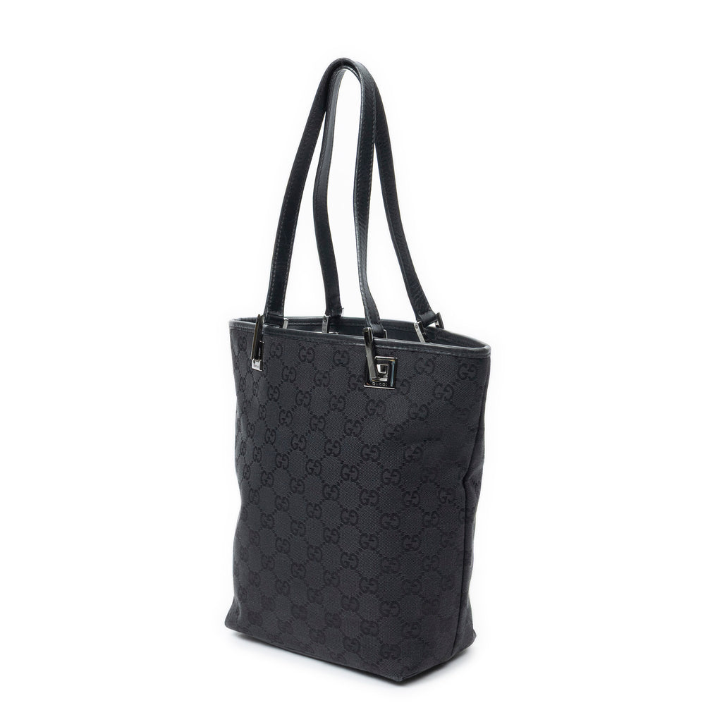 Shoulder Bag Bucket Tote Black Monogrammed Canvas