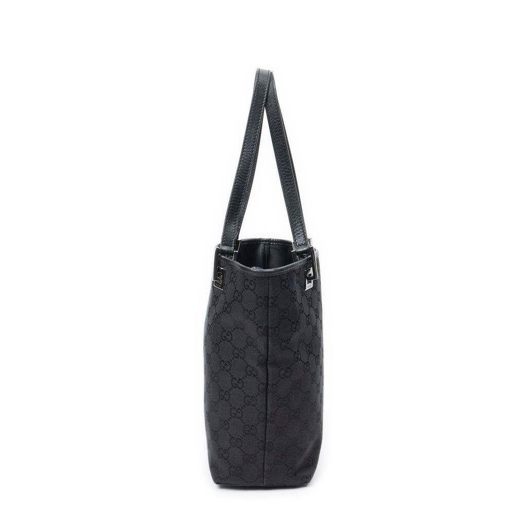 Shoulder Bag Bucket Tote Black Monogrammed Canvas