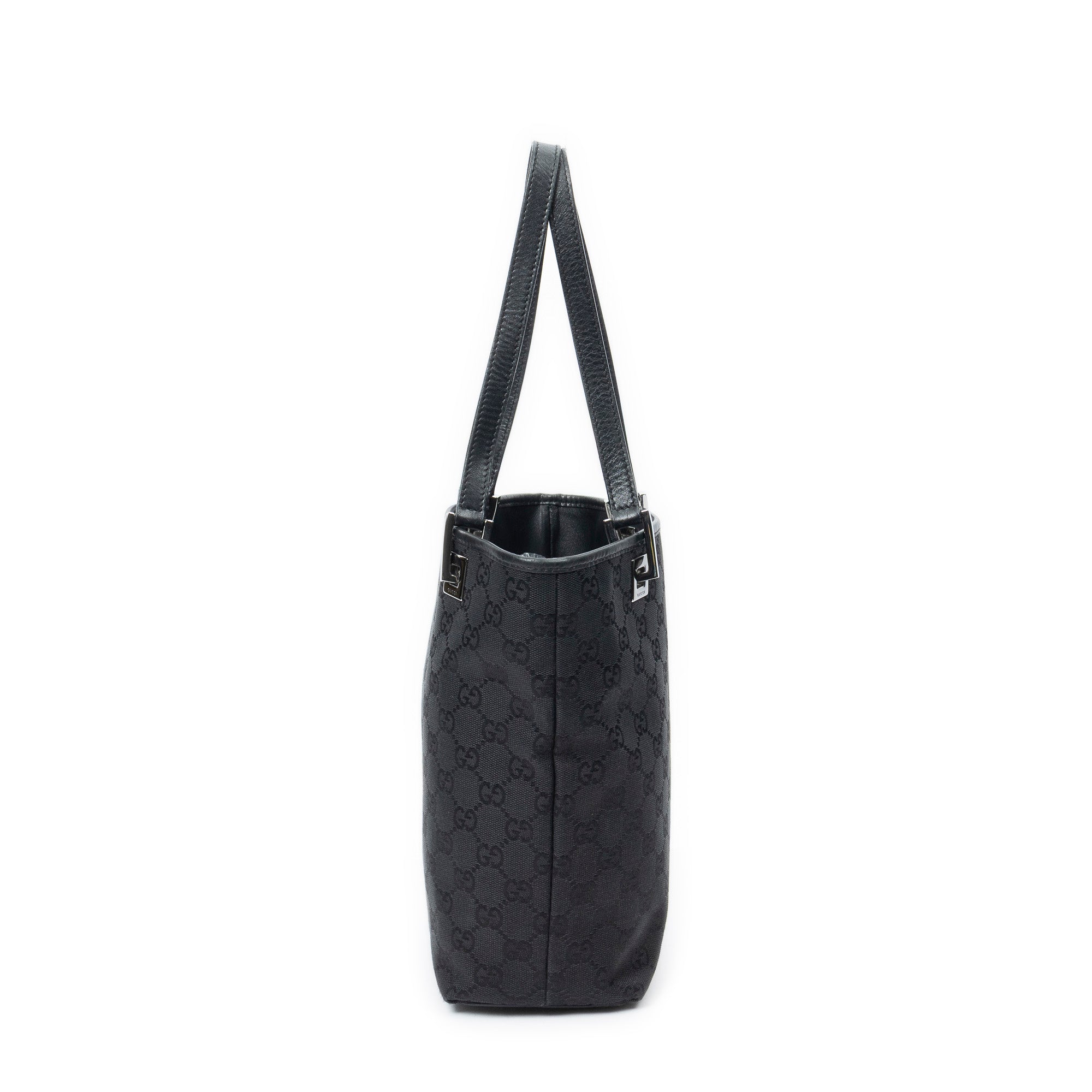 Shoulder Bag Bucket Tote Black Monogrammed Canvas